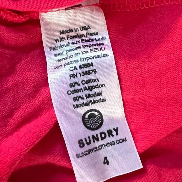 NWT SUNDRY Pink Fuchsia Crew Neck Long‎ Sleeve Shirt (4) - Picture 6 of 7
